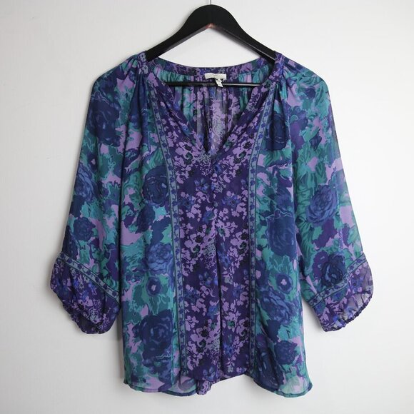Joie 100% Silk Floral Multicolor Long Sleeve Blouse Size XS - Picture 1 of 9